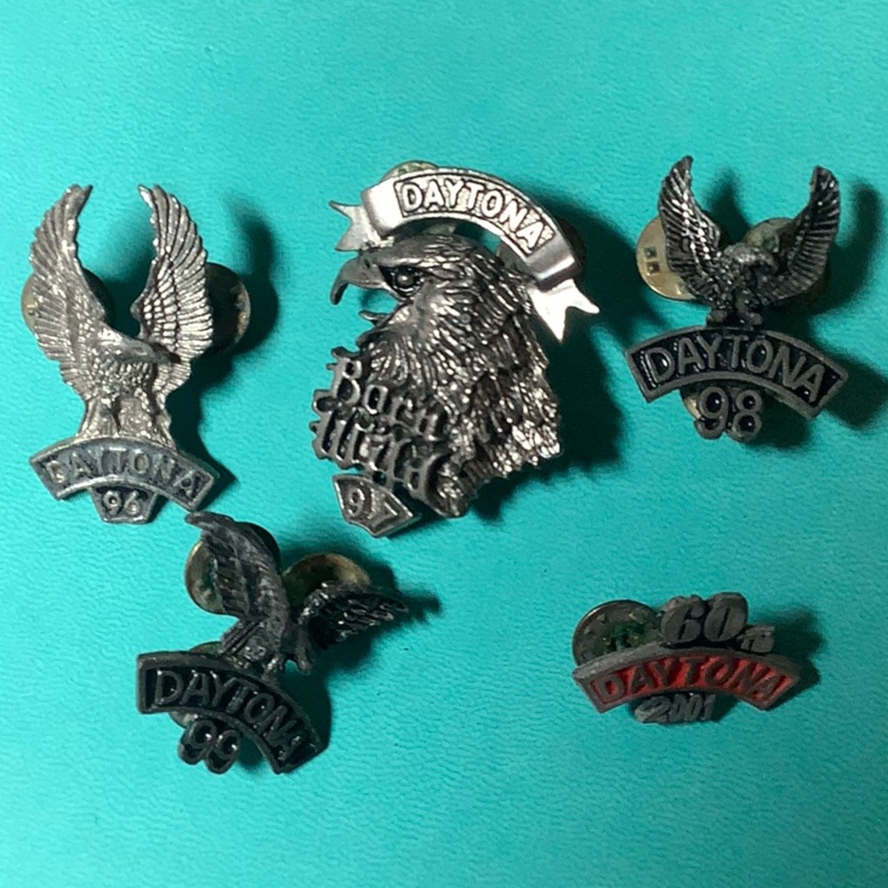 Daytona bike week 96, 97, 98, 99, 2001 metal pins Set Eagle motif 5 total pins